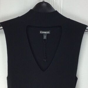 Express Black Cut Out Mock V-Neck Ribbed Knit Sleeveless Sweater